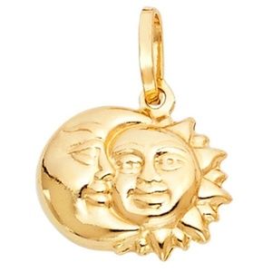 14K Gold Yellow Sun Moon Crescent Charm Pendant